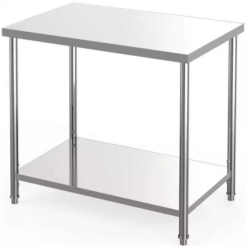 Stainless Steel Table, Heavy-Duty Metal Commercial Prep Table with Open Storage Racks for Restaurant Kitchens, Home, Hotels, Food Preparation