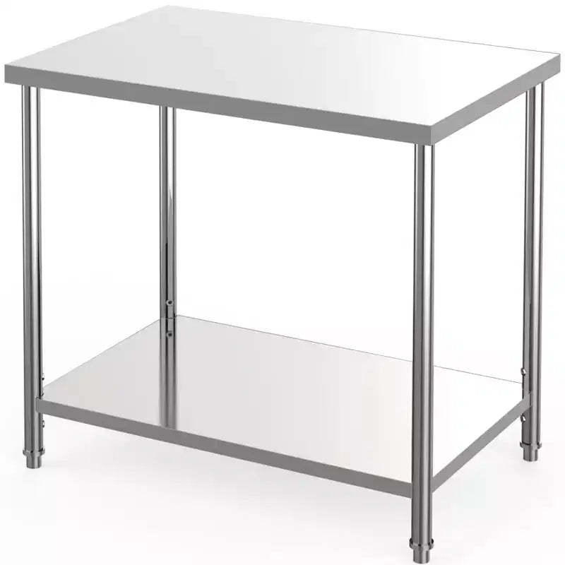 Stainless Steel Table, Heavy-Duty Metal Commercial Prep Table with Open Storage Racks for Restaurant Kitchens, Home, Hotels, Food Preparation