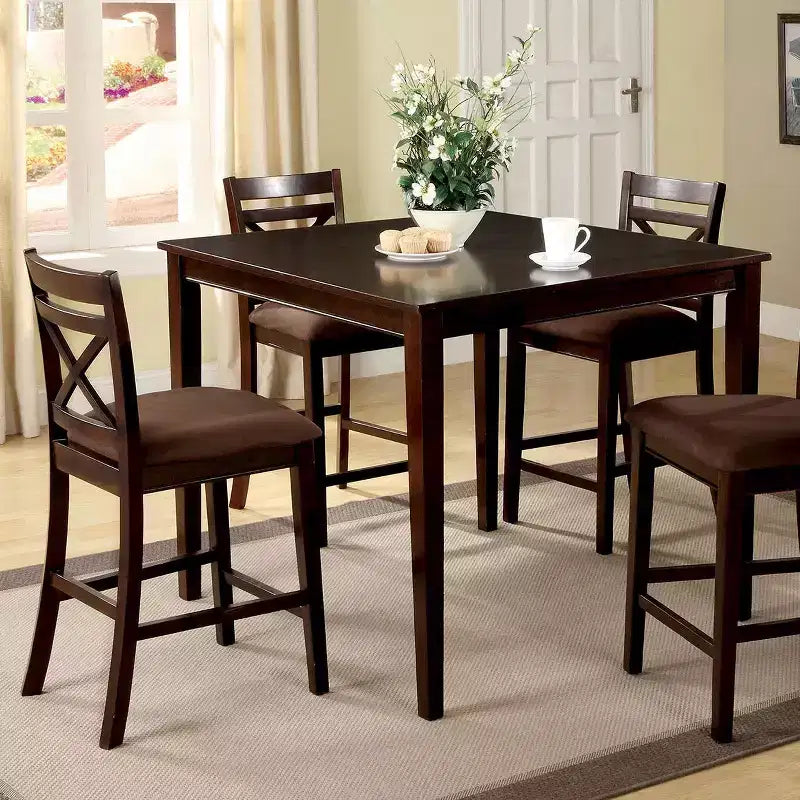 GDFStudio Ralph 5-Piece Wood Counter Height Dining Table Set with 4 Cross-Back Chairs