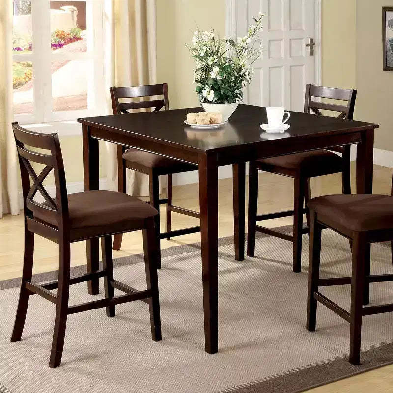 GDFStudio Ralph 5-Piece Wood Counter Height Dining Table Set with 4 Cross-Back Chairs