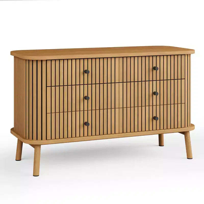 Small Six Drawer Dresser, Compact Clothes Storage Organizer Wood Farmhouse Chest of Drawers with Metal Legs,