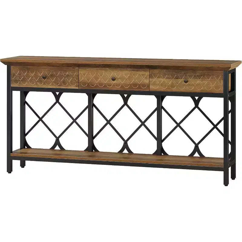Lantine 70.86 Extra Long Console Sofa Table with 3 Drawers, Industrial 2-Tier Narrow Entryway Table for Living Room, Hallway