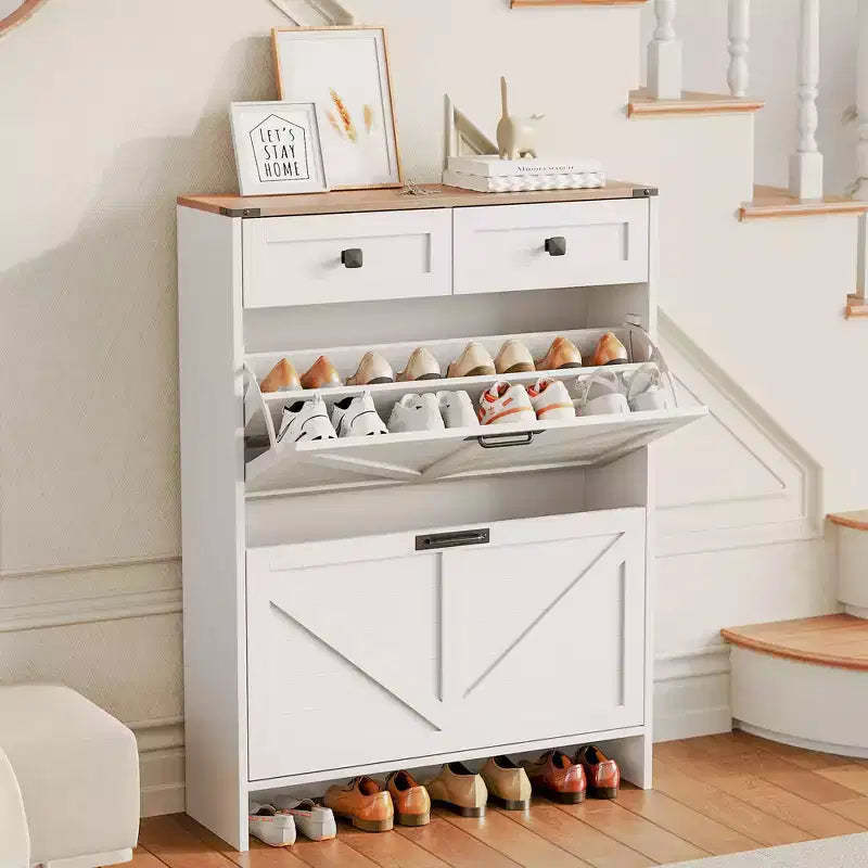 Slim Shoe Storage Cabinet with 2 Drawers and 2 Drawers Freestanding