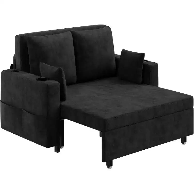 3-in-1 Convertible Pull-Out Sleeper Sofa Bed  Loveseat with Cup Holders & USB for Living Room, Bedroom, Apartment