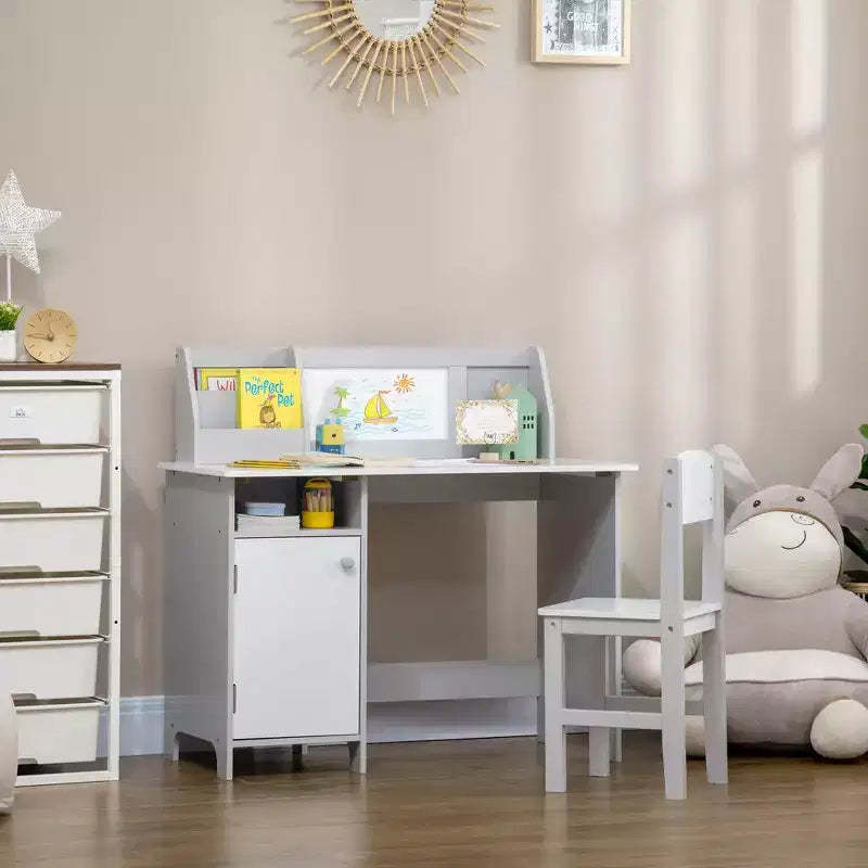 Whisen Kids & Toddler Desk and Chair Set, Children's Study Desk, Child Furniture with Whiteboard - Gray