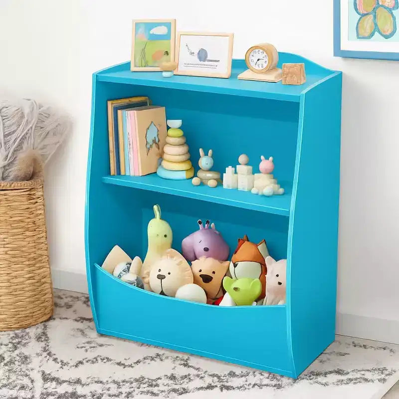 2-Tier Kids Wooden Bookshelf and Toy Organizer, Book Storage Cabinet for Playroom, Nursery, Childrens Room