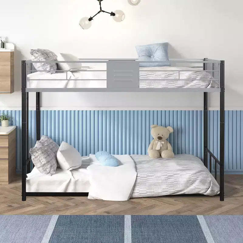Bellemave Metal Twin over Twin Bunk Bed With ventilation panels and safety railings, noise-free, suitable for teenagers,black