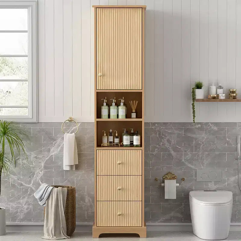 Clihome 67.7 Tall Freestanding Bathroom Cabinet, Traditional American Style,with Adjustable Shelf,Space-Saving Design