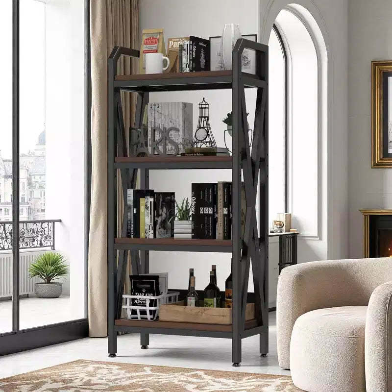 GDFStudio Delia Rustic 4-Tier Kitchen Cabinet with Adjustable Shelves