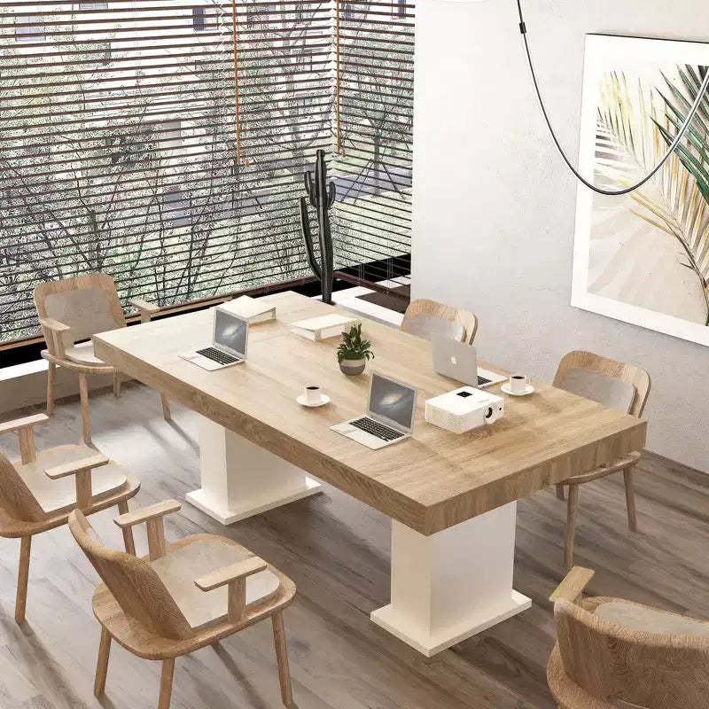 Famapy Multi - Scene Wooden Table Dining/Office Table Desk: Dual - Column Design, Spacious Surface  Perfect for Office & Dining