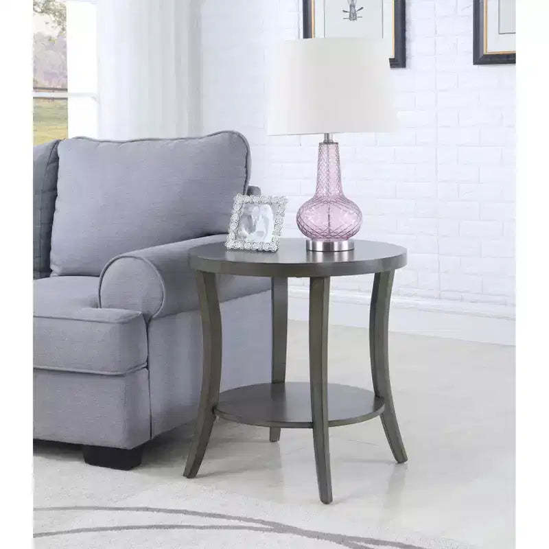 Okak Elegent Round Side Table with Arched Legs, End Table with Storage Shelf and Thick Tabletop, Small Table for Living Room, Bedroom