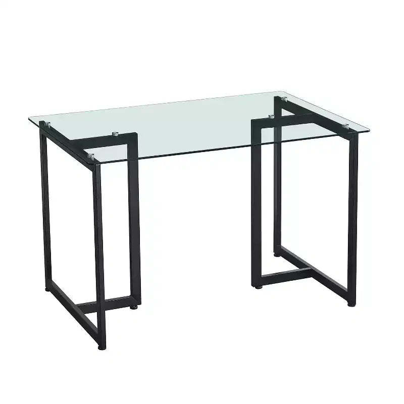 HomeRoots 47 Clear And Black Glass And Metal Dining Table