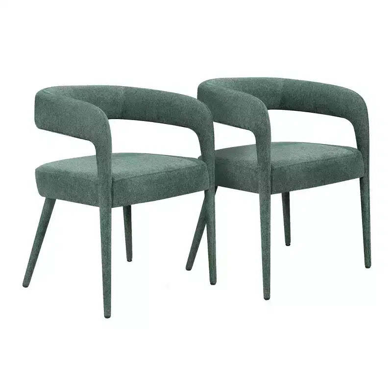 HomeRoots Set of Two Green Upholstered Linen Open Back Dining Side Chairs