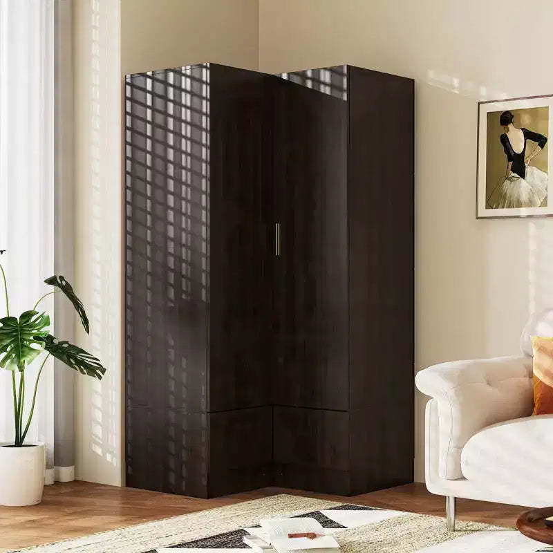 Famapy Modern Corner Armoire with Two Hanging Rods & Drawers,Sturdy Build  Space-Saving Storage Solution for Bedroom Corner & Beyond