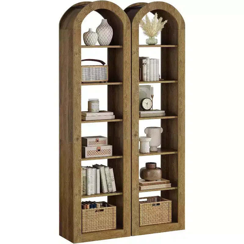 Lantine 74.8 Tall Arched Bookshelf, 6-Tier Narrow Open Bookcase, Floor Standing Corner Display Shelves for Small Space, Living Room