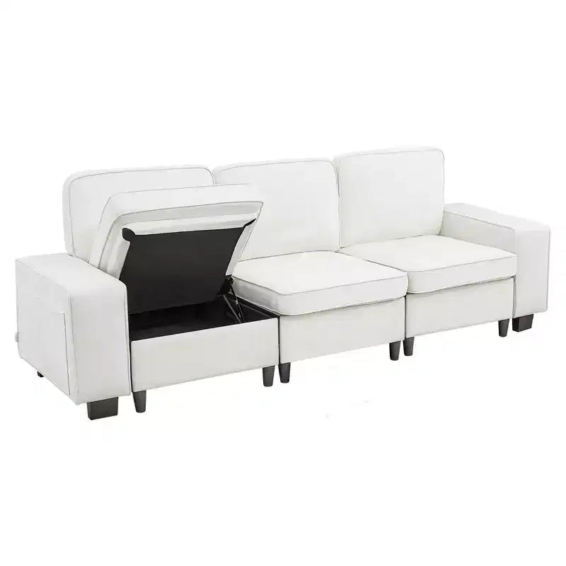VEVOR 100-Inch Modular 3-Seater Sofa  Comfy Couch with Deep Seats & Hidden Storage, Modern Design for Living Room, Apartment, or Office, White