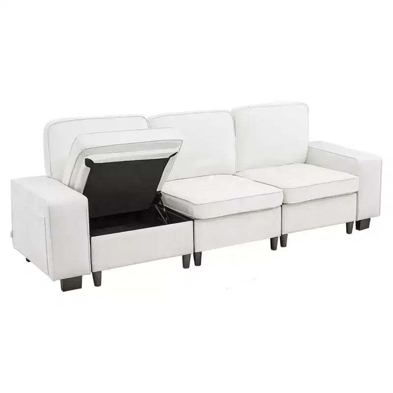 VEVOR 100-Inch Modular 3-Seater Sofa  Comfy Couch with Deep Seats & Hidden Storage, Modern Design for Living Room, Apartment, or Office, White