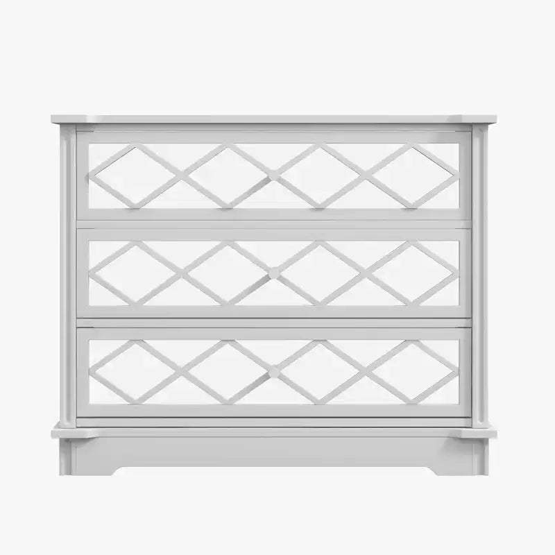 3-Drawer Cabinet with White Acrylic & Diamond-Patterned Mirror