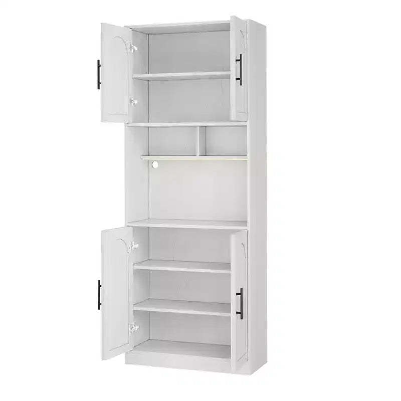 Tall Kitchen Hutch Bar Cabinet with Microwave Stand Kitchen Pantry Cabinet with LED Light, Cupboard for Dining Room,