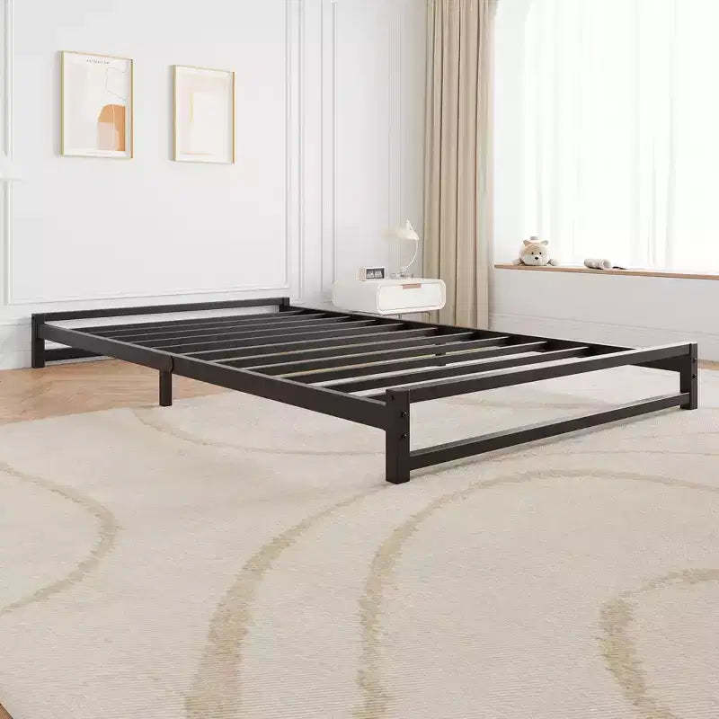 Metal Platform Bed Frame with Heavy-Duty Steel Support Bars and Mattress Base, Minimalist Design, Easy to Assemble, No Box Spring Required, Black