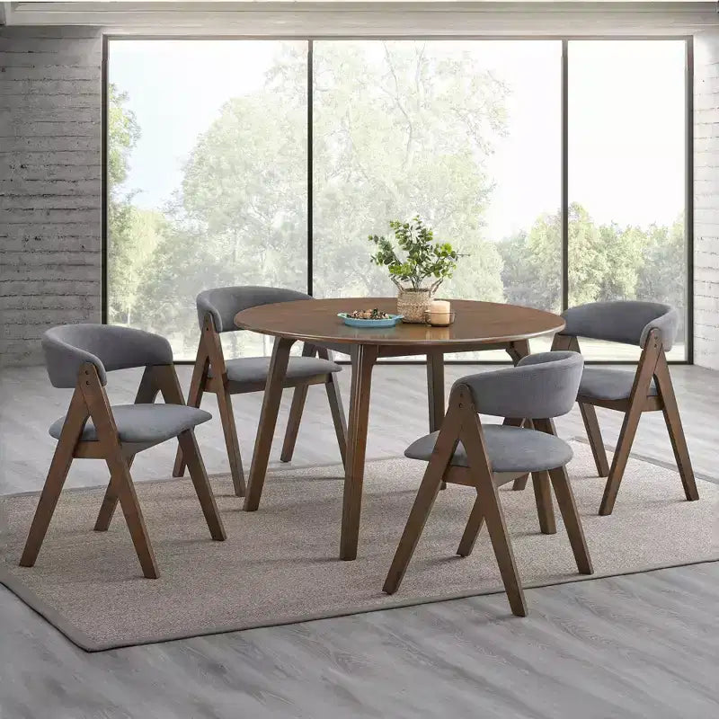 GDFStudio Ashlyn Fabric and Rubberwood 5 Piece Round Dining Table Set