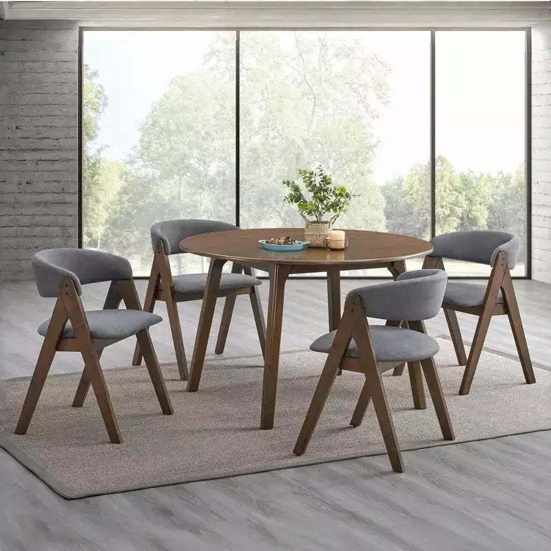 GDFStudio Ashlyn Fabric and Rubberwood 5 Piece Round Dining Table Set