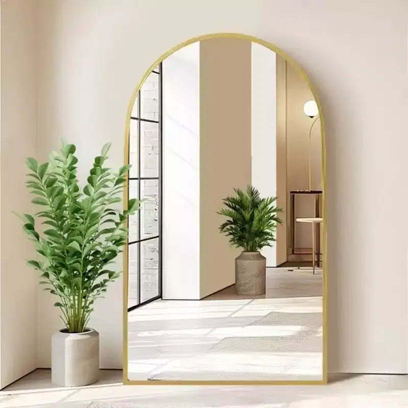 MAYEERTY 67 inch Full Length Mirror Archede Aluminum Alloy Frame Floor Mirror with Bracket Gold