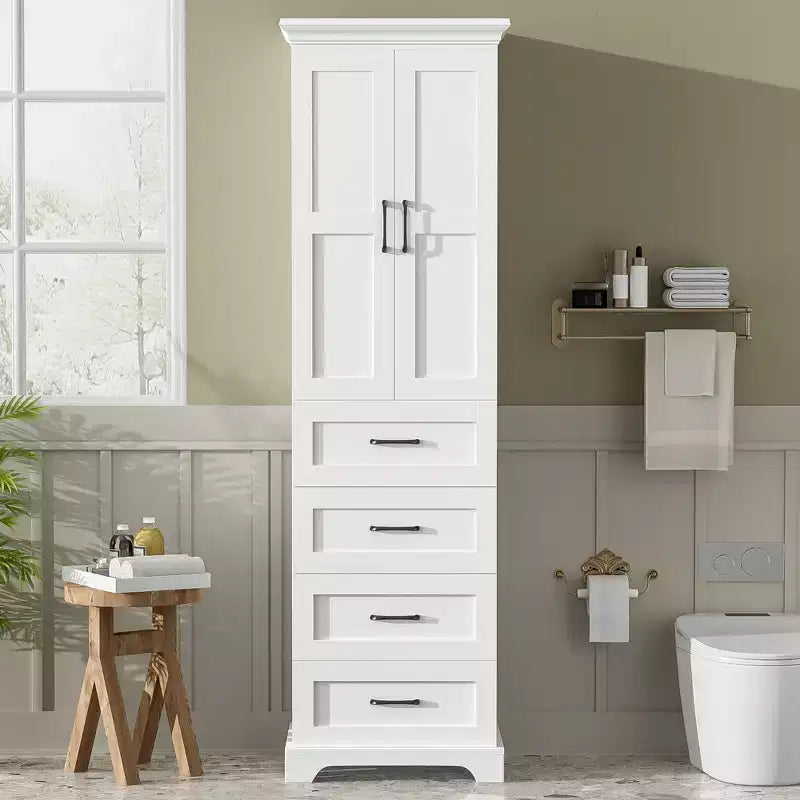 Freestanding Bathroom Storage Cabinet with 3 Drawers, Adjustable&Fixed Shelf, Damping-Hinge Doors, White - ModernLuxe
