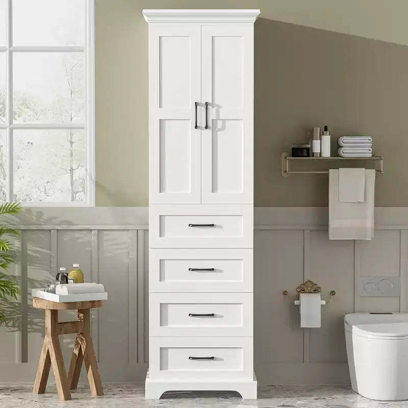 Freestanding Bathroom Storage Cabinet with 3 Drawers, Adjustable&Fixed Shelf, Damping-Hinge Doors, White - ModernLuxe