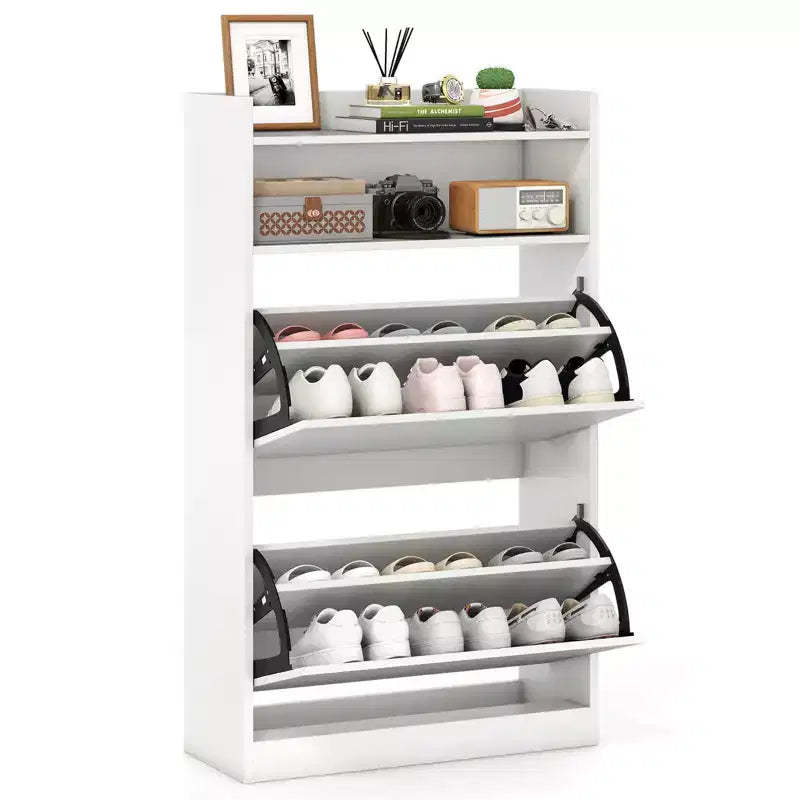 Costway Shoe Storage Cabinet with 2 Flip Drawers, Adjustable Removable Shelves for Entryway