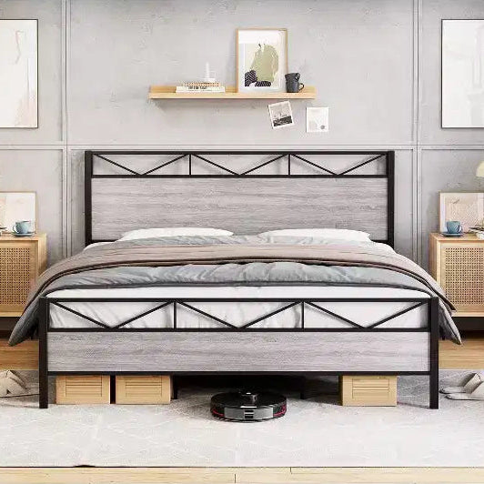 King Size Bed FrameMetal Platform Bed Frame with Headboard and FootboardNo NoiseNo Box Spring RequiredEasy to Assemble