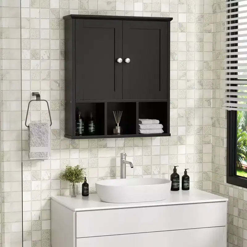 Celebalcony Bathroom Medicine Cabinet  Wall-Mounted with 2 Doors & Open Shelf for Organized Storage