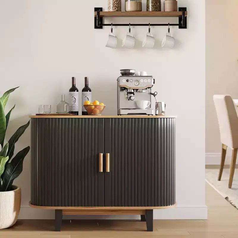 CuisinSmart 40'' Fluted Sideboard Buffer Cabinet, Storage Cabinet with Sliding Door & Adjustable Shelf, for Living&Dining Room Kitchen Hallway, Black
