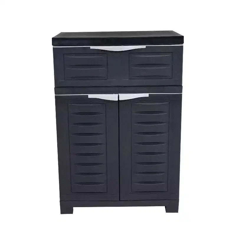 HomeRoots 24 Charcoal Plastic Accent Cabinet With Two Doors And One Drawer