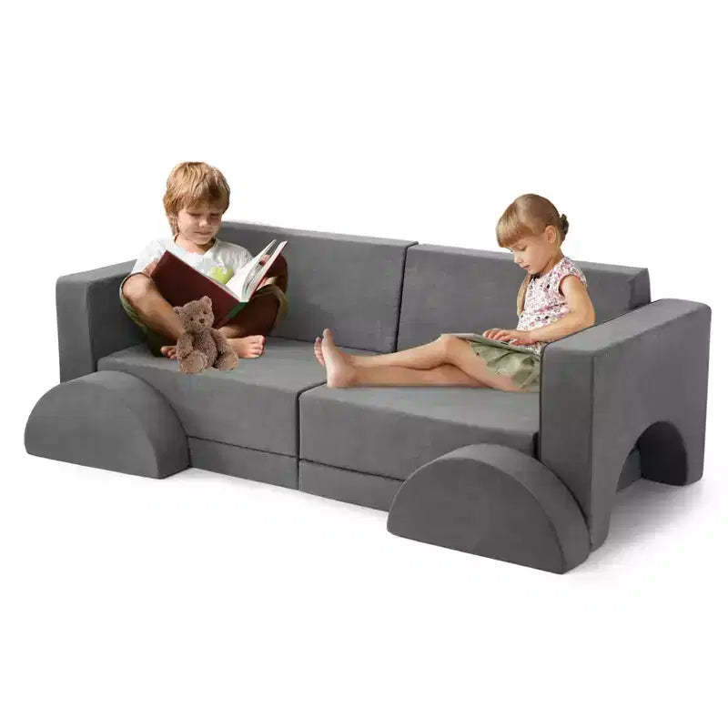 8 PCS Kids Modular Play Couch, Toddler Floor Sofa for Boys and Girls, Convertible Sofa Bed with Machine Washable Cover Multifunctional Play Couch