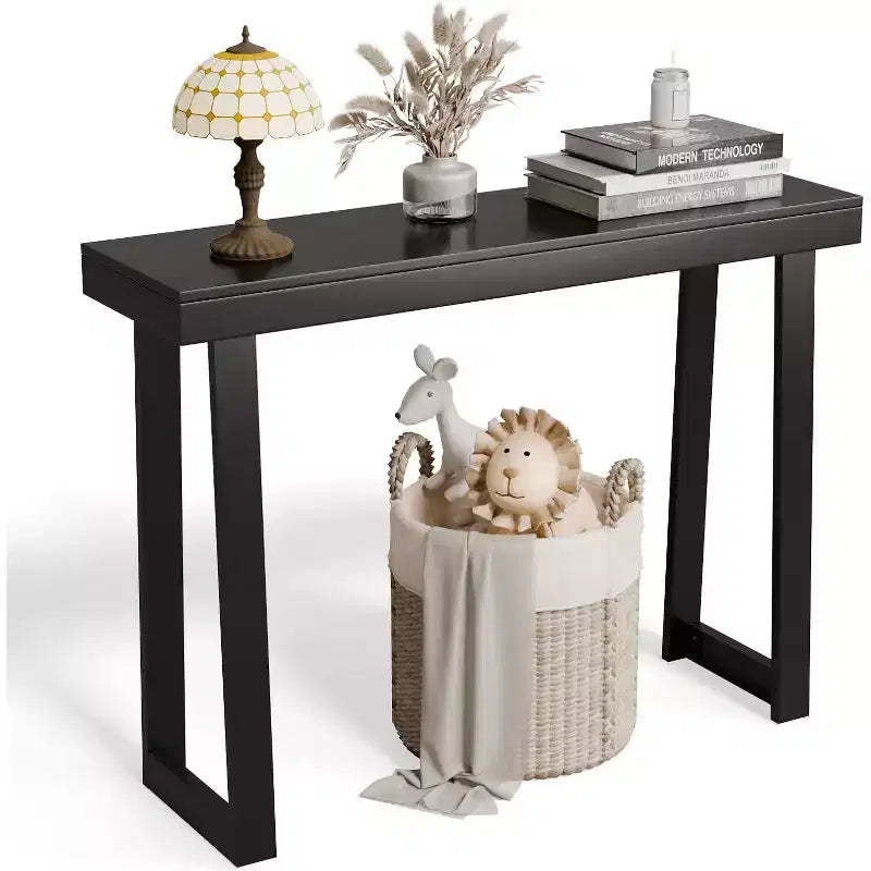 VINGLI 42.9 Black Console Table, Solid Wood Entryway Table, Narrow Sofa Table Behind Couch, Thin, for Living Room, Hallway