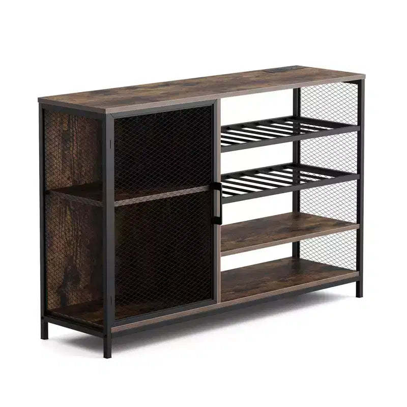 Industrial Side Table with Charging Station, Retro End Table with LED Light