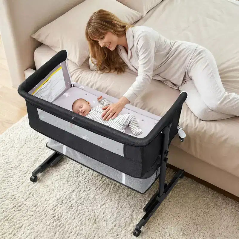 Kmaier Baby Bassinet ,Foldable Portable Bedside Crib,Storage Basket Breathable Mesh