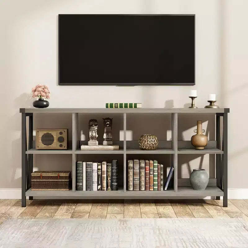 62 Narrow Sofa Table, 8 Cube Storage Organizer Bookshelf, 3 Tier Industrial Bookcase, Couch Entry Console Table, for Entryway, Living Room