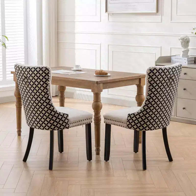 High Backrest Velvet Upholstered Dining Chairs Set of 2 with Wood Legs