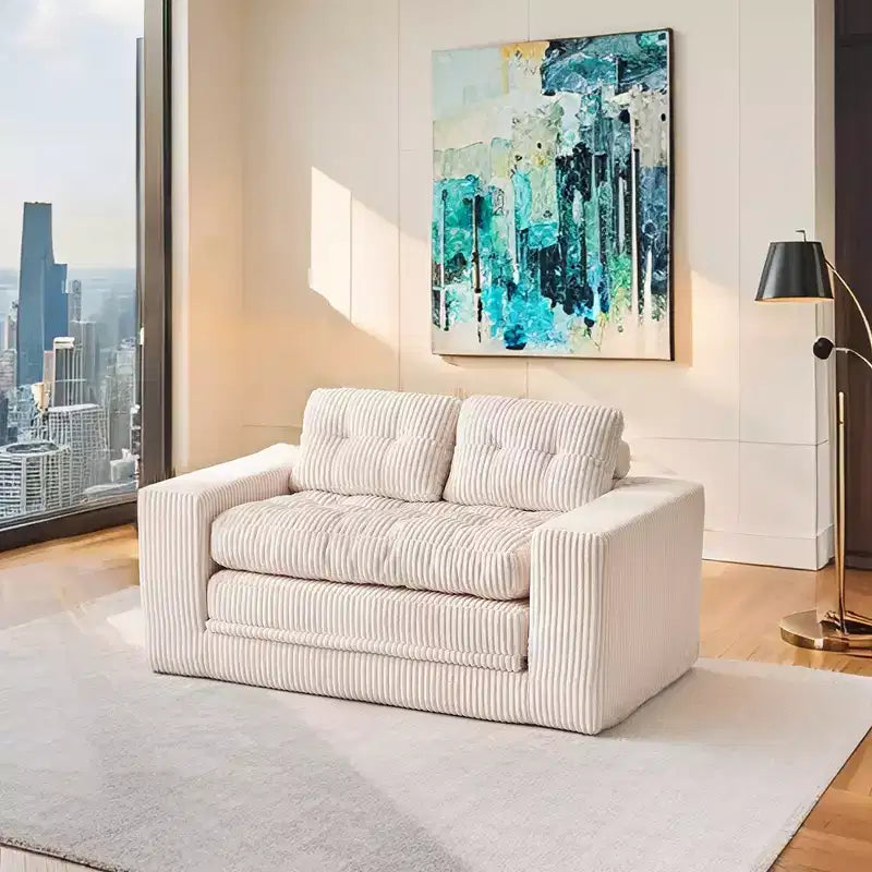 Zeus & Ruta Corduroy Loveseat Sofa Bed with Memory Foam and Steel Frame for Small Spaces, Apartment, or Bedroom