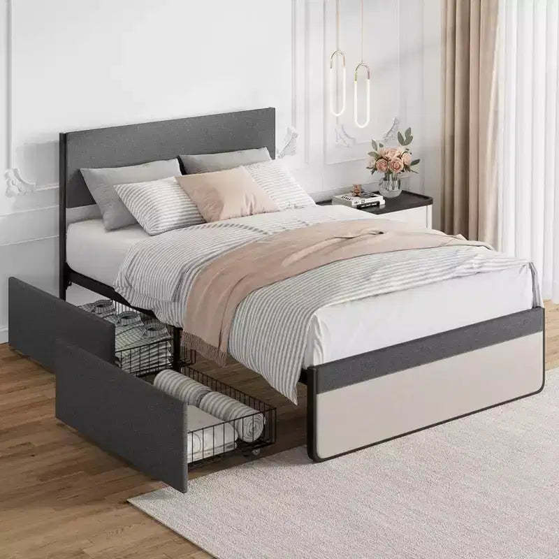 Bed Frame with Headboard and 2 Storage Drawers, Upholstered Platform Bed with 1000LB Capacity, No Box Spring Needed, Noise Free, Easy Assembly