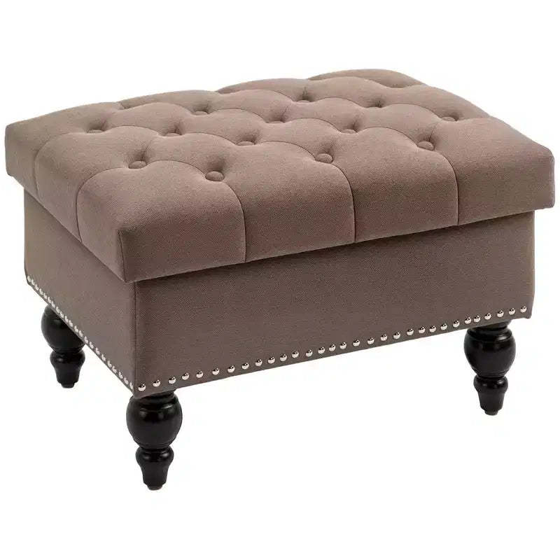 Ottoman with Storage for Living Room, 25 Storage Ottoman with Removable Lid, Button-Tufted Fabric Bench for Footrest and Seat with Wood Legs
