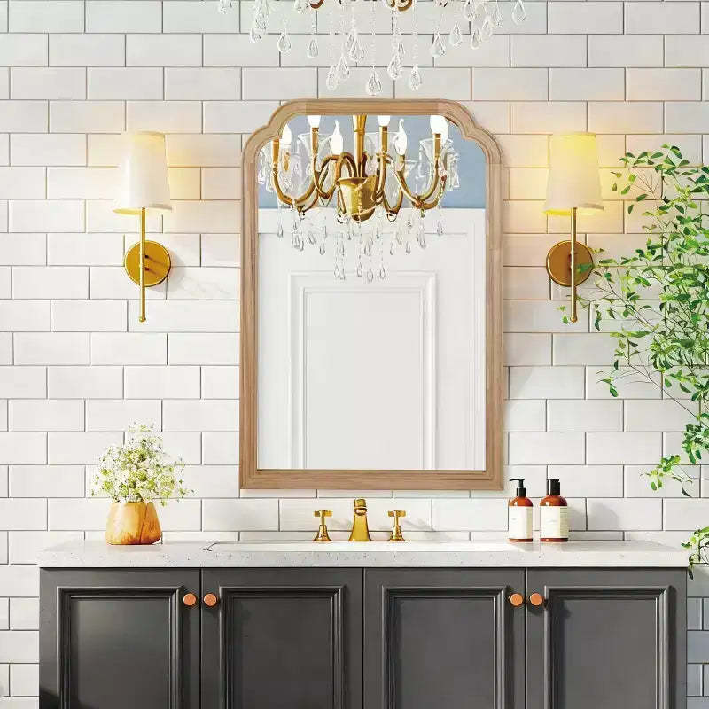 PexFix 20 x 30 Rounded Corner Solid Wood Frame Decorative Mirror Modern Farmhouse Wall Mirror For Bedroom Bathroom Living Room Entryway Natural