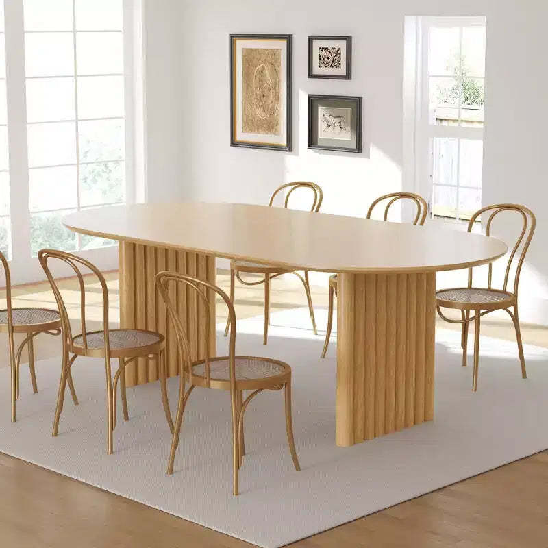 PexFix 79 Oval Dining Table for 6-8 Wood Kitchen Table with Scratch-Resistant Top & Striped Legs Modern Farmhouse for Living Room Kitchen Natural