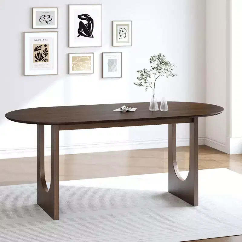 PexFix 79 Oval Dining Table for 6-8 Wood Kitchen Table with Scratch-Resistant Top & Arched Legs Modern Farmhouse for Living Room Kitchen Walnut