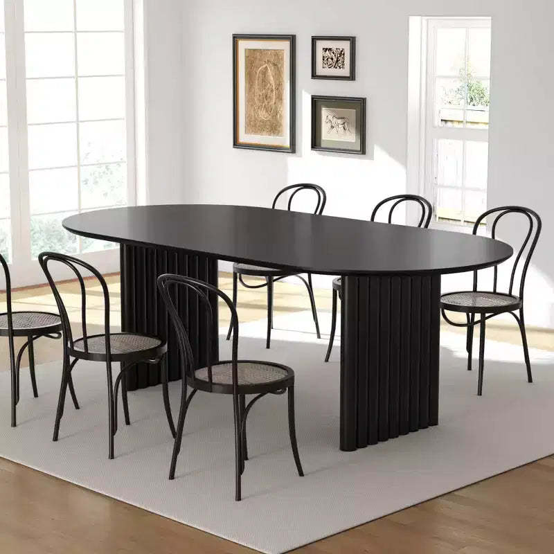 PexFix 79 Oval Dining Table for 6-8 Wood Kitchen Table with Scratch-Resistant Top & Striped Legs Modern Farmhouse for Living Room Kitchen Black