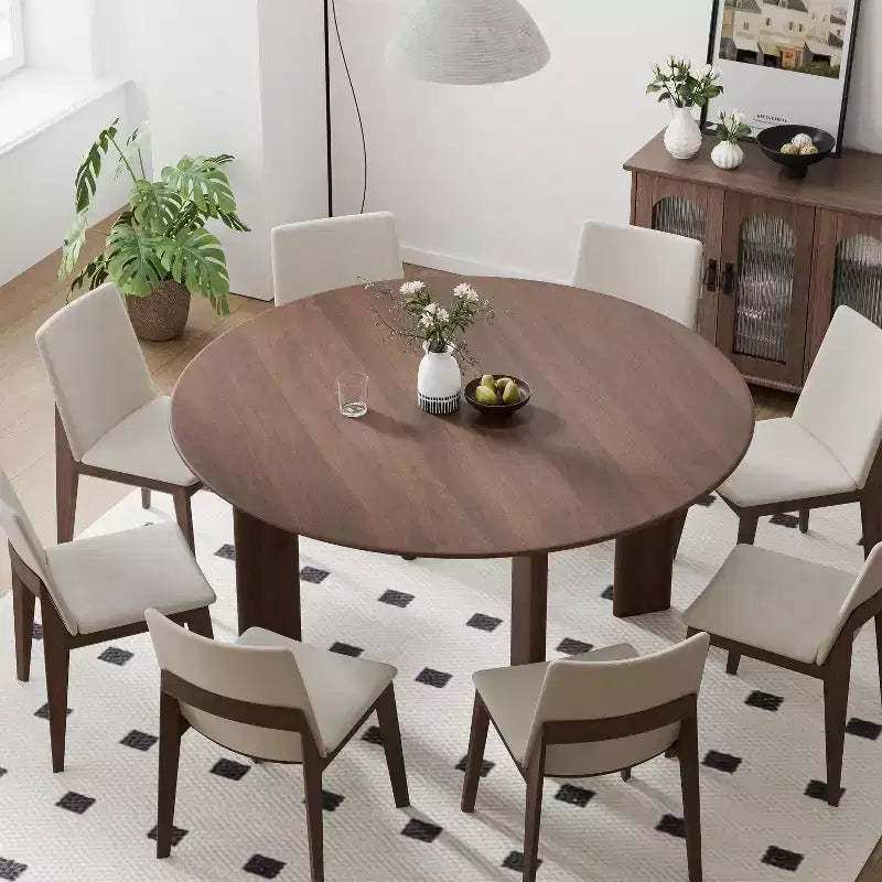 PexFix 59 Modern Round Dining Table for 6-8 with Dense Wood Tabletop & Stable Base Wooden Dining Table for Kitchen Dining Room Walnut