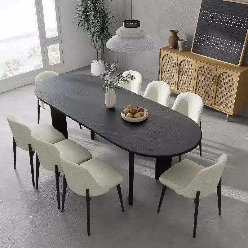 PexFix 79 Curved Oval Dining Table for 6-8 Modern Solid Wood Kitchen Table with Thickened Top & Sturdy Base for Living Room Kitchen Black