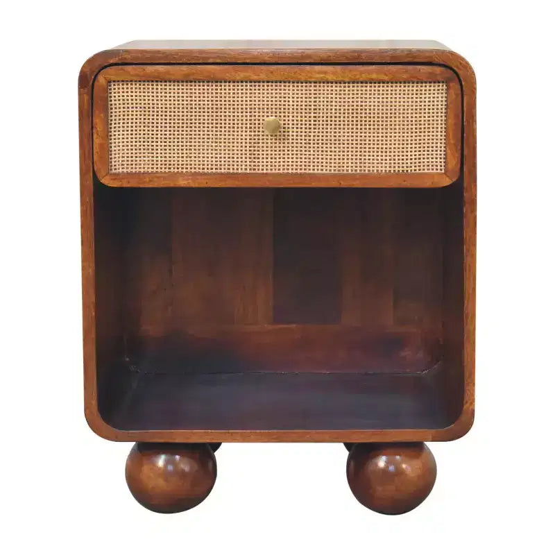 HomeRoots 21 Chestnut Solid Wood Cane Rattan One Drawer Nightstand